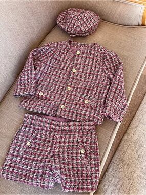 Pink Tweed 3-Piece Set with Beret
